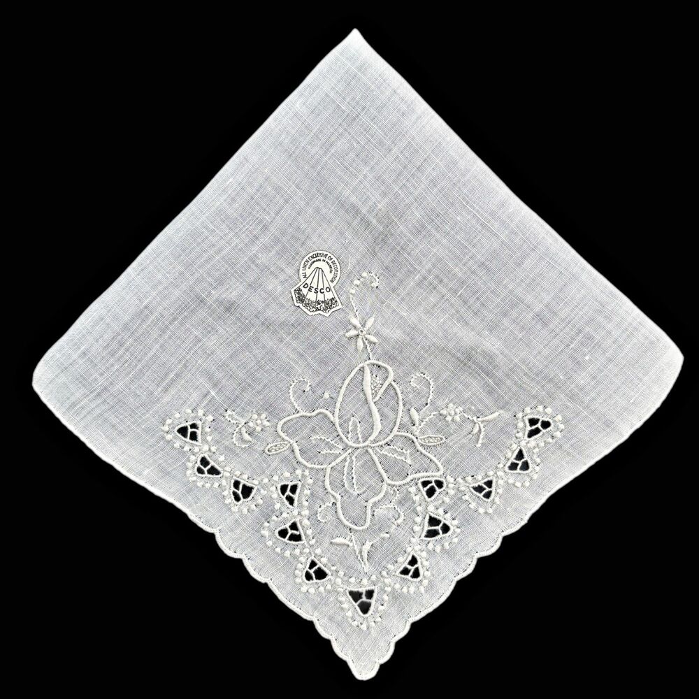 Vintage Wedding Brides Hankie Linen Madeira Whitework Embroidery Cottagecore
